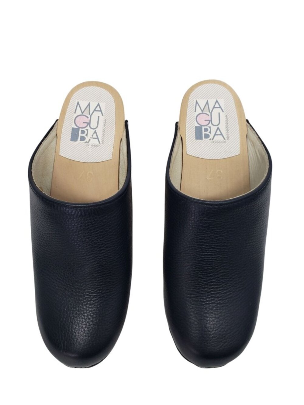 Maguba Swedish Black Leather Wood Wedge Clogs Womens 37 Slip On Fall Cute - Picture 5 of 8